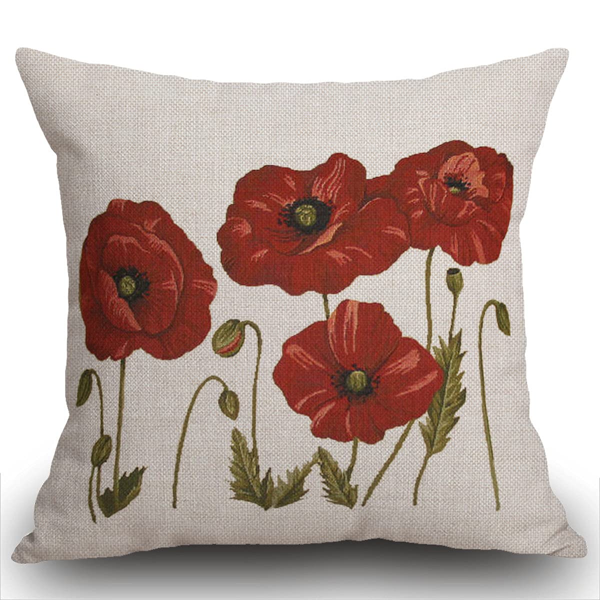 Smooffly Cushion Cover 18x18 inch Oil Painting Beautiful Plant Flowers red Poppy Throw Pillow Case Linen Square Throw Pillow Cover for Living Room Sofa Couch Bed Pillowcase 45cm x 45cm