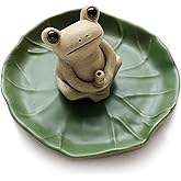 NAGU 100% Handmade Ceramic Stick Incense Burner Holder,Small Frog Incense,Lotus Leaf Tray,Mini Cute Animal Statue Home Incense Burner
