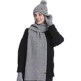 Winter Beanie Hat, Scarf, Gloves Set for Women – Soft, Warm, Touchscreen-Compatible, Fleece-Lined Knit Beanie with Pom Pom