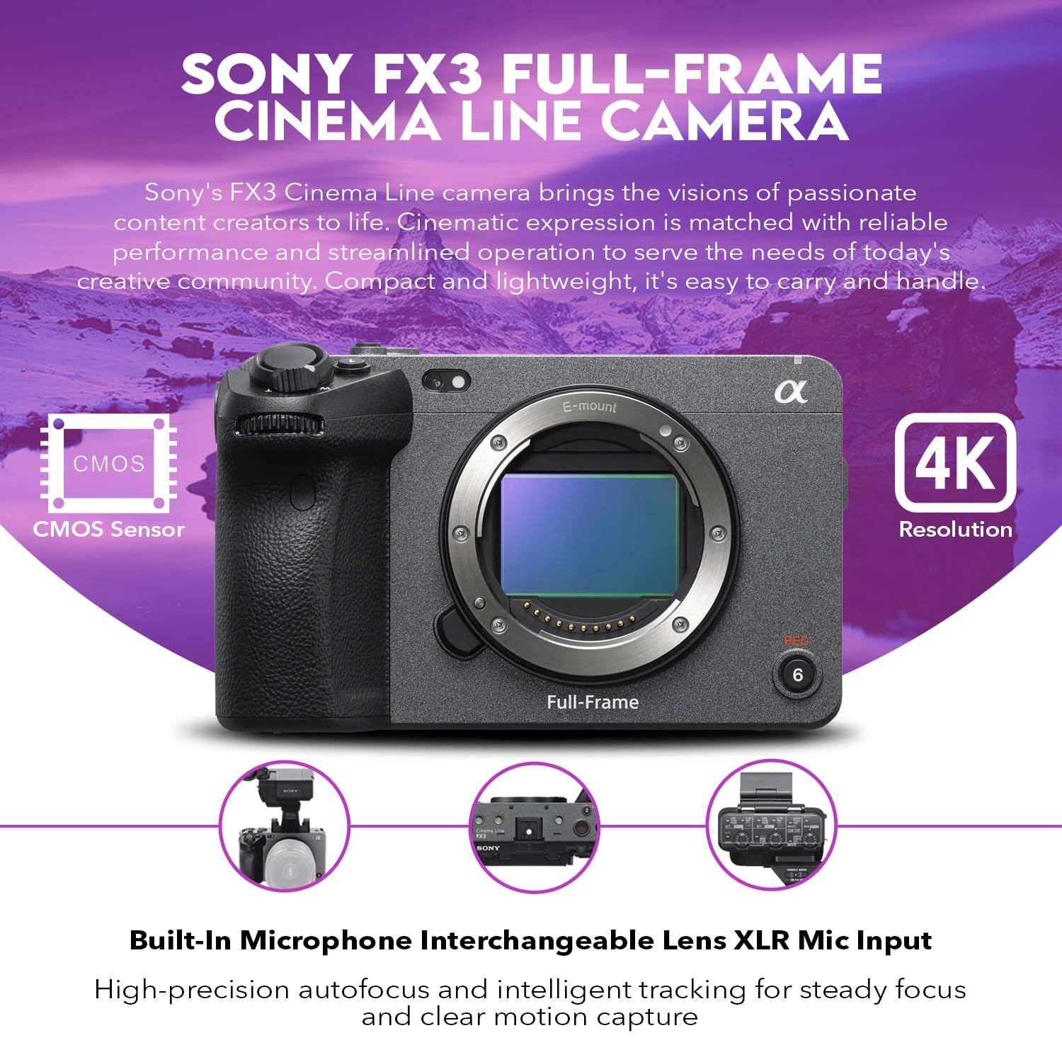 Sony Alpha FX3 Full-Frame Cinema Line Camera Bundle, with 128GB SD Card, Extra Battery with USB-C Charging Port, Care Cleaning Kit for Digital Video Full Frame Camera (4 Items)