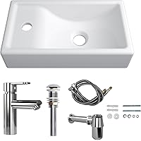 MEJE 16-Inch Wall Hung Basin Sink Combo, Small Cloakroom Basin, Rectangle Ceramic Bathroom Wash Basin - Left Hand Sink Set (I