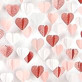 Rose-Gold Pink White Galentines-Decorations Heart Garland - 39Ft 3D Valentines Day Party Hanging Paper Streamers Banner,Engagement Wedding Bachelorette Baby Bridal Shower Mothers Decor Ouruola