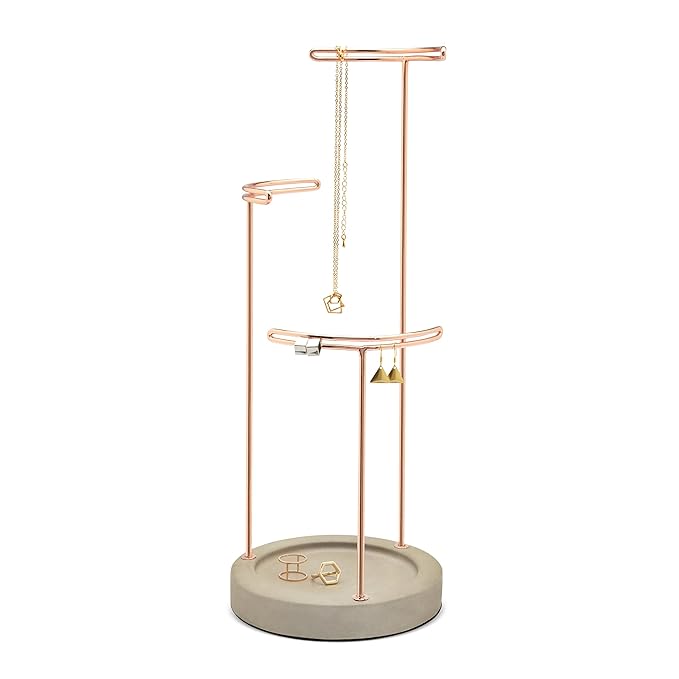 Umbra Tesora Caja de Joyería, Hormigón/Cobre, Soporte de Joyería, Cobre