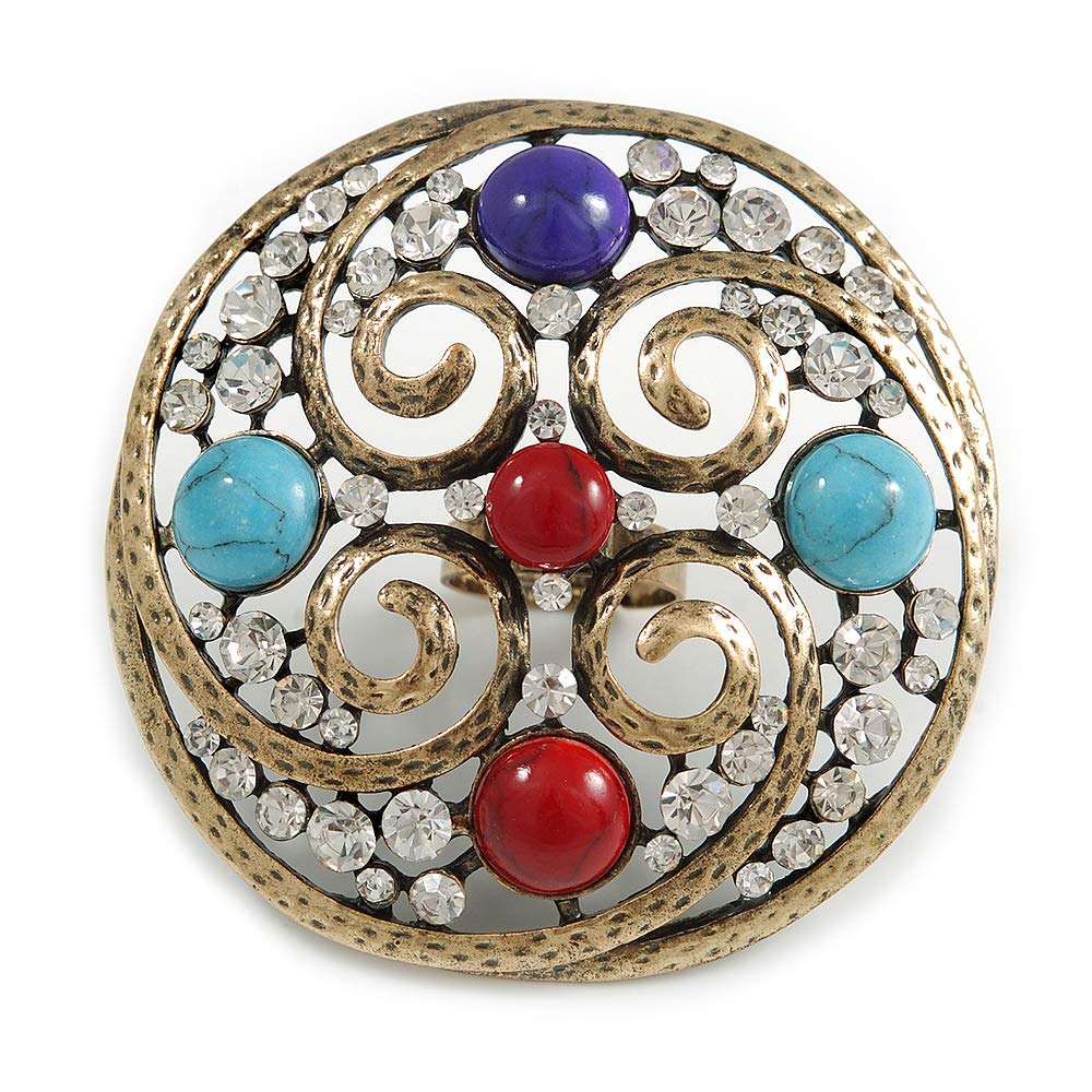 Avalaya Oversized Clear Crystal Multi Acrylic Bead Round Ring/Aged Gold Tone/ 65mm D - 7/8 Size Adjustable