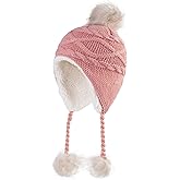 Home Prefer Girls Sherpa Earflaps Hat Toddler Baby Knit Beanie Fuzzy Peruvian Cold Weather Warm Winter Hat