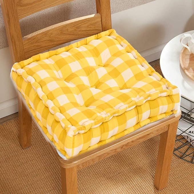 Buy COZY FURNISH Checkered Square Floor Pillow Tufted Cushion Thick