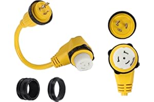 ONETAK L5-30P to SS2-50R 1.5FT Right Angle 90 Degree 120V 30 Amp 3 Prong Male to 4 Prong Twist Lock Receptacle Generator RV M