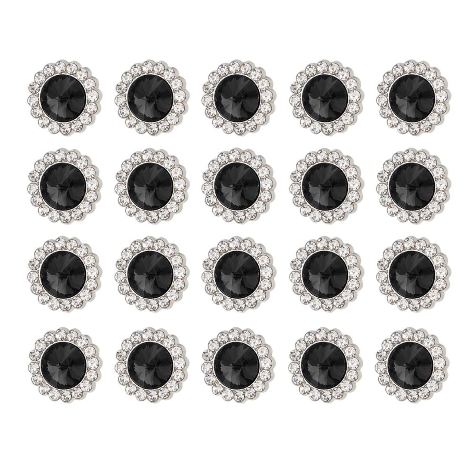 AHANDMAKER 20 Pcs Shank Buttons, 20 mm Alloy Rhinestone Buttons for Sewing, Vintage Sewing Button for Shirt, Coats, Blazer, Dress and DIY Crafting Decorations（Black）