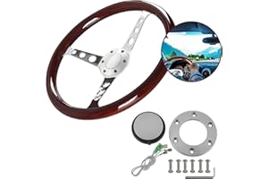 Donpida 380MM 15" Wooden Steering Wheel with Horn Button Kit - Classic Wood Grain Steering Wheel - Nostalgia Hollow-Carved Riveted Style