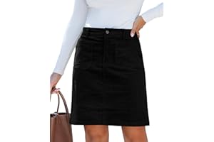 luvamia Corduroy Skirts for Women High Waisted Trendy Fall Elastic Waist Casual Stretchy Short Skirts with Patch Pockets