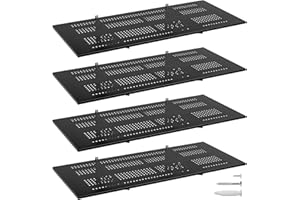 BTRAM 4 Pack 1,5x4ft Heavy Duty Garage Wall Shelving, Garage Shelving Wall Mounted, Storage Rack with Hooks (Black)