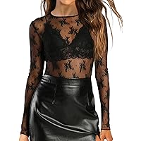 Floerns T-shirt Donna Maniche Lunghe Trasparenti Scollo A Barca - Taglie Forti, Top Sensuale Per Serate E Discoteca - 3
