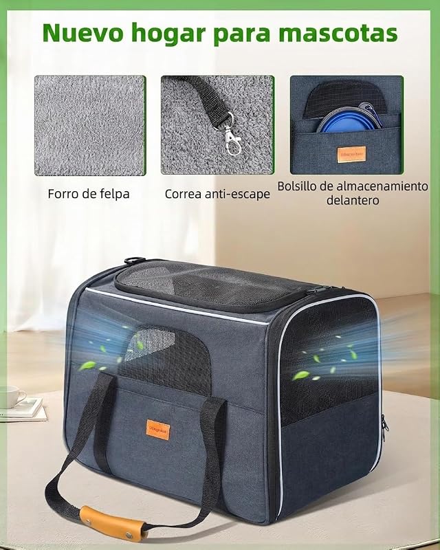 Transportín Perro Gato, Bolsa de Transporte Transpirable para Mascotas, Portador de Viaje con Correa de Hombro Ajustable, Transporte de Gato con Colchón Suave + Tazón Plegable 45,7L x 31,8W x 35,6H cm