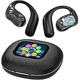 Piluyaa Open Ear Earbuds Ultra Comfort Wireless Bluetooth 5.4 Headphones Over The Ear Earbuds with Intelligent Touch Screen EarHooks IPX7 Waterproof Bone Conduction Earphones for Fitness Sports-Black