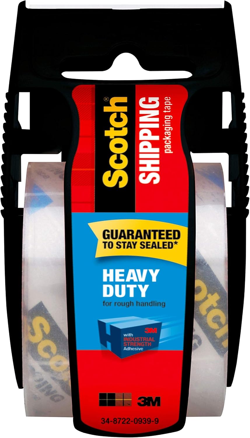 Scotch Heavy Duty Shipping Packaging Tape, 1 Roll with Dispenser, 1.88" x 22.2 Yards, 1.5" Core, Great for Packing, Shipping & Moving, Clear (142-BL) : Office Products