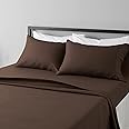 Amazon Basics Lightweight Super Soft Easy Care Microfiber 4 Piece Bed Sheet Set with 14-Inch Deep Pockets, Queen, Chocolate, Solid