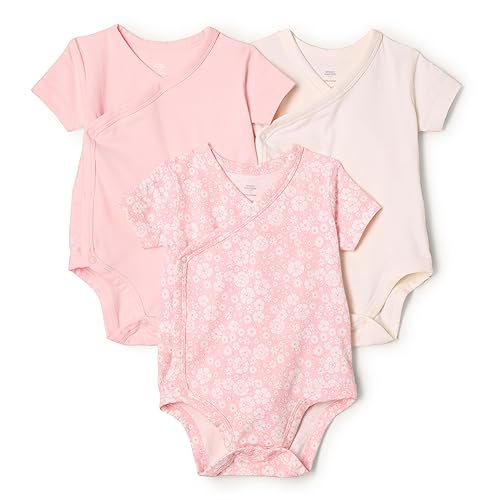 Amazon Essentials x Sofia Grainge Unisex Babies' Side Snap Short Sleeve Bodysuit, Pack of 3, Delicate Floral/Ivory/Pink, 18 Months