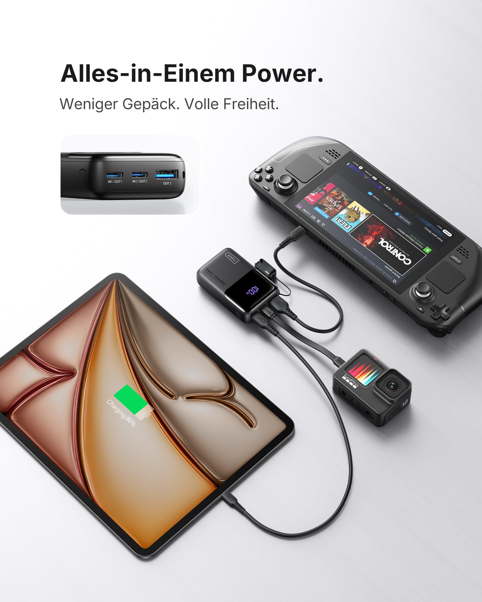 INIU Ultra Mini Powerbank, 10000mAh 45W Schnellladen mit USB C Kabel 4