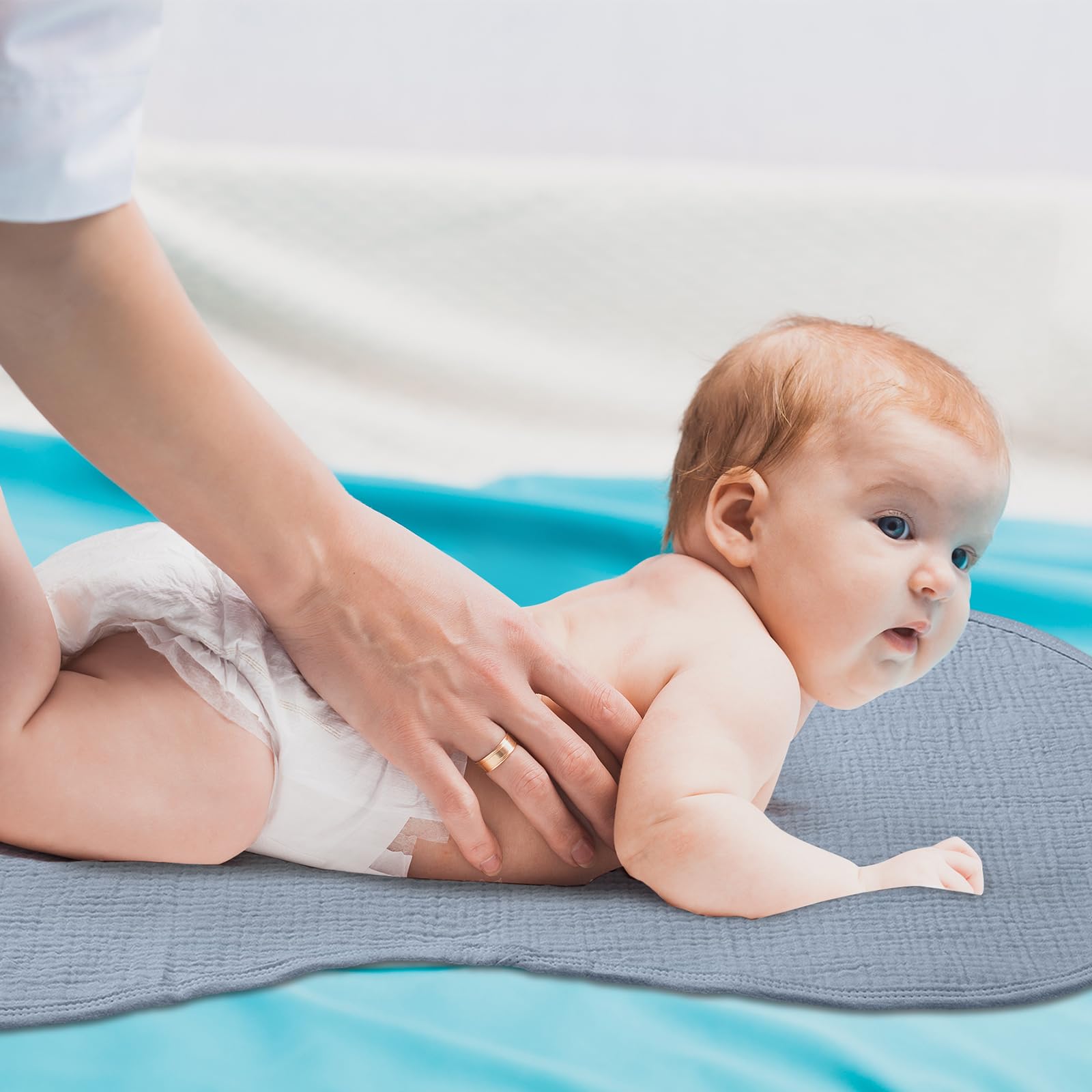 Hahafelt 3 Pcs Changing Pad Liners Fits in Peanut Shape Changing Pad Waterproof Diaper Mats Organic Cotton Peanut Mats are Warm on a Baby's Back, Washable Reusable(Elegant Style,Blue)