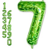 Number 7 Balloon, Green Pixel 7 Balloon for Kids 7th Birthday Decorations | 40 Inch Dark Kelly Lime Green Self Inflating Foil Seven Balloon Number for Boys Birthday Video Game Patrick's Day Party Decor