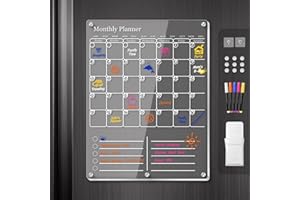 WONDAY Magnetic Fridge Calendar 16"x12" Dry Erase Reusable Clear Acrylic Board Planner Magnet Whiteboard Monthly Calendrier