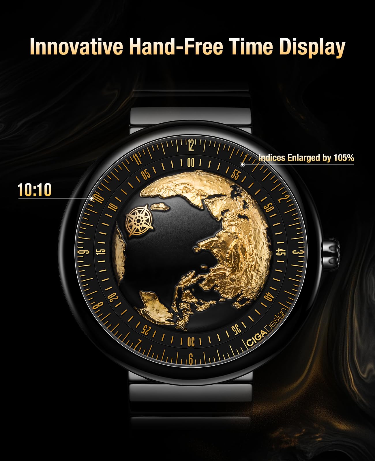 CIGA Design Mechanical Automatic Watch Blue Planet U Series Stainless Steel/Titanium/Ceramics Case Sapphire Crystal Fluororubber/Ceramics Strap Watches Gifts for Men and Women