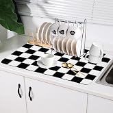 Coffee Mat Checkered Dish Drying Pad for Kitchen Pet Placemat Absorbent Quick Dry Washable Anti-slip Rubber Backed Mats for Kitchen Counter Coffee Bar Bathroom Bedroom 12" x 19"