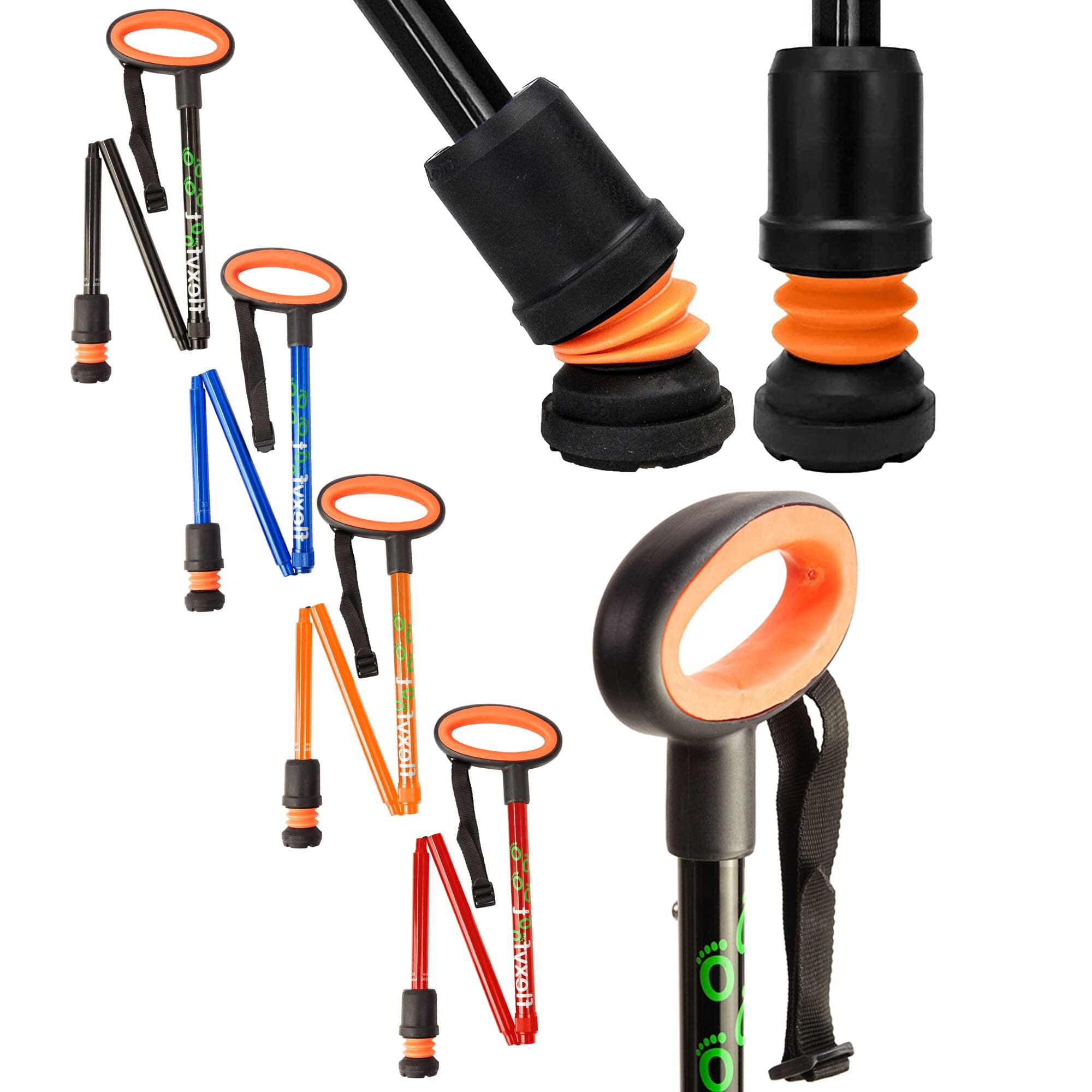 Flexyfoot Shock Absorbing Oval Handle Folding Walking Stick - Improved Comfort, Improved Safety, Improved Grip – Colour: Black