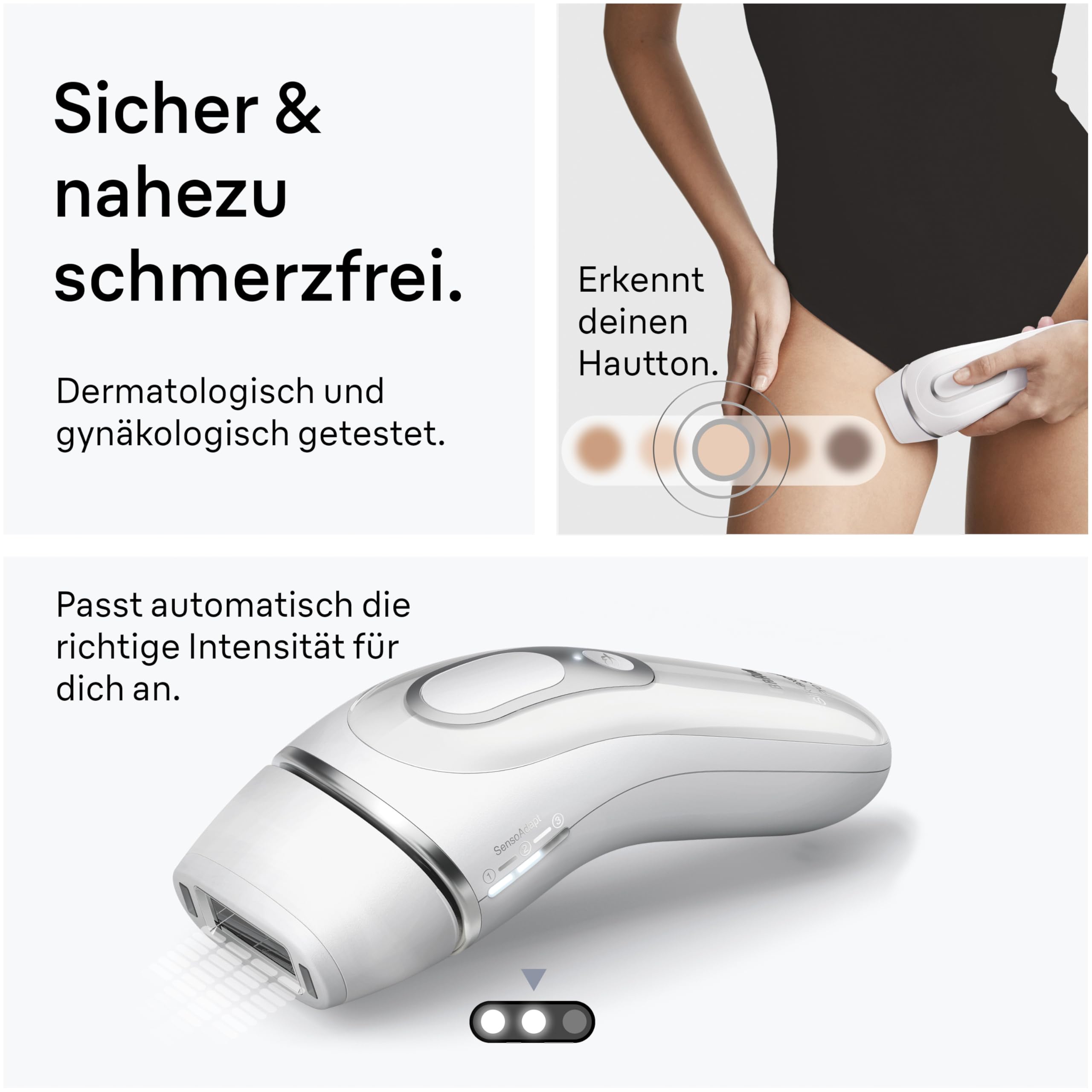 Braun IPL Geräte Haarentfernung Silk·expert Pro 3 – Dauerhafte und Schmerzfreie Haarentfernung für Zuhause – Inkl. Aufbewahrungstasche, Gillette Venus Rasierer und 3 Aufsätze – PL3222, Weiß/Silber 6