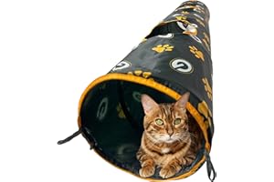 PETS FIRST NFL Green Bay Packers Cat Tunnel Tube Toy with Plush Football Catnip and Feathers Collapsible Tunnel for Cats to Play, Peek and Hide, Sporty & Fun Cat Tunnel Toy with Team Logo All-Over Design!