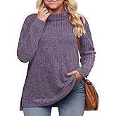 VISLILY Womens-Plus-Size-Tops Trendy Turtleneck Lightweight Sweaters Casual Long Sleeve Shirts Dressy Side Split Tunics 1X-5X
