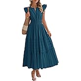 BTFBM Womens Summer Maxi Dress 2026 Spring Boho Vacation Ruffle Flutter Short Sleeve A Line Tiered Flowy Dresses Pockets