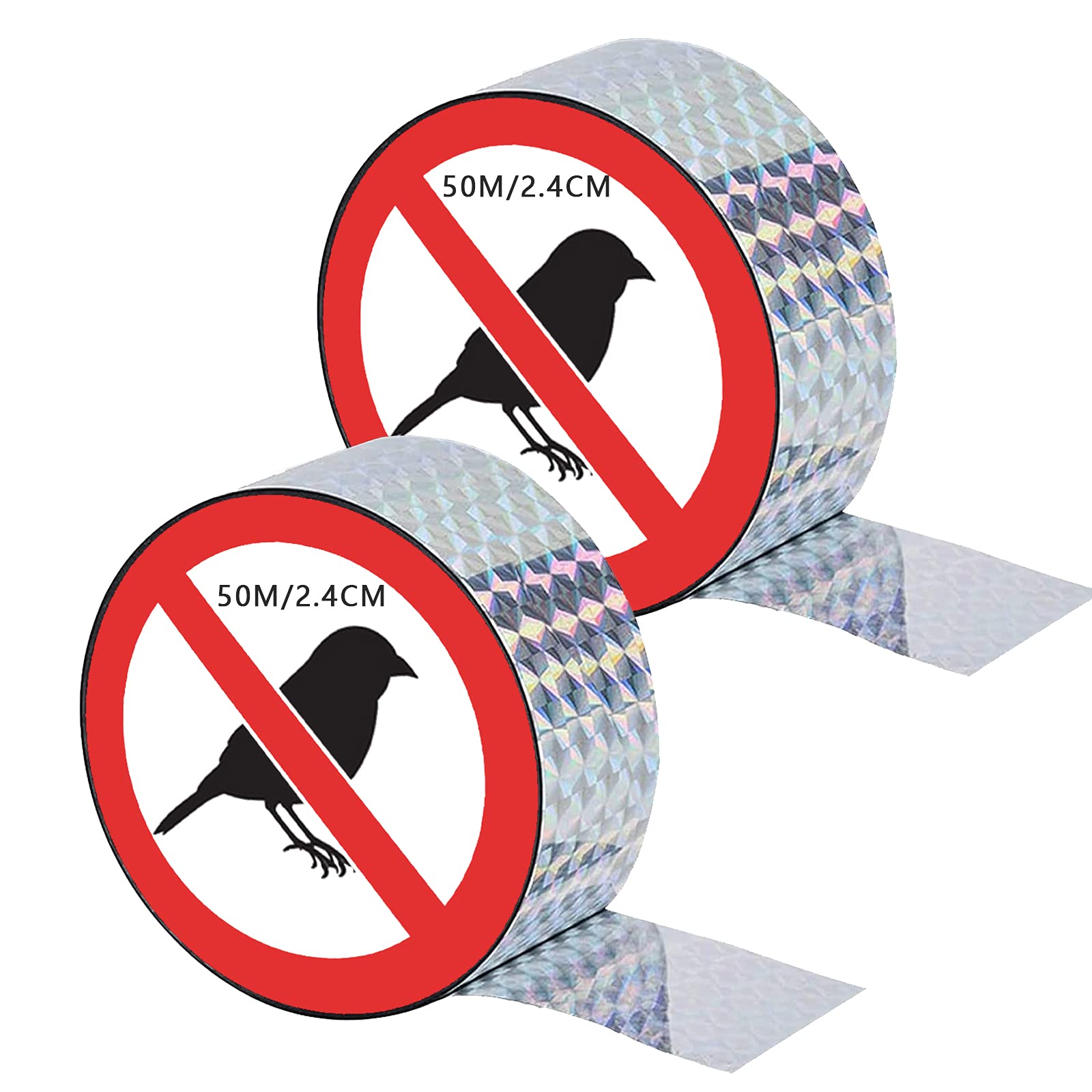 Ruikdly Bird Deterrent Tape,2 Pack Bird Scare Tape,Bird Tape Reflective,Bird Repellent Scare Tape,Double-Sided,for Pigeons Grackles, Woodpeckers, Geese, Herons, Blackbirds (50m)