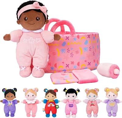 OUOZZZ Soft Black Baby Doll 25cm with Case & Accessories Girls Gift