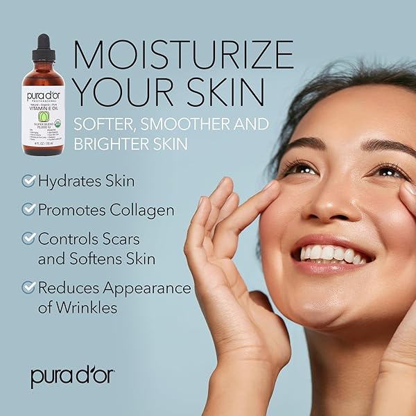 PURA D’OR 4 OZ ORGANIC VITAMIN E OIL BLEND 70,000 IU – 100% NATURAL HEXANE FREE, SWEET ALMOND, APRICOT, JOJOBA, ARGAN, ROSEHIP, SUNFLOWER & AVOCADO BATH OIL FOR SCARS, SKIN, FACE & FULL BODY