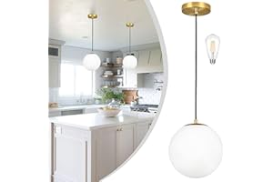 KoKo&Yukina 10" Globe Pendant Light Gold Mid Century Pendant Light Glass Globe Mid Century Modern Light Fixture Brushed Brass Finished with Milk Glass Lampshade for Dining Room Bedroom
