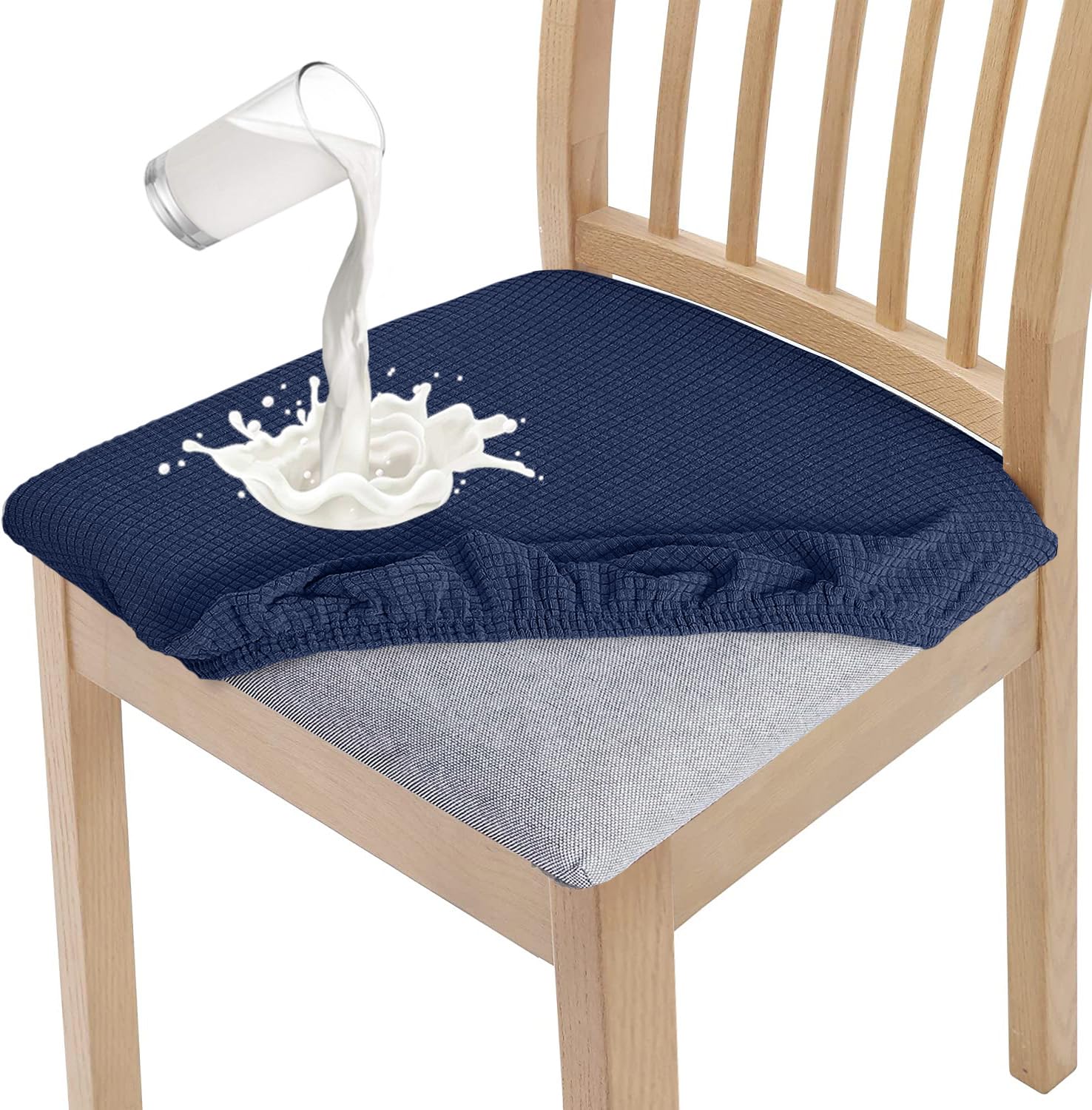 Granbest Stylish Waterproof Dining Chair Seat Covers Set of 6, High Stretch Dining Chair Seat Cushion Slipcovers Washable Seat Protector for Banquet, Kitchen, Party, Hotel (Navy Blue, Set of 6)