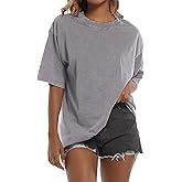 Tuislay Oversized Tshirt Shirts for Women Vintage Acid Wash T Shirt Cotton Casual Baggy Boyfriend Teens Basic Grunge Tees Top