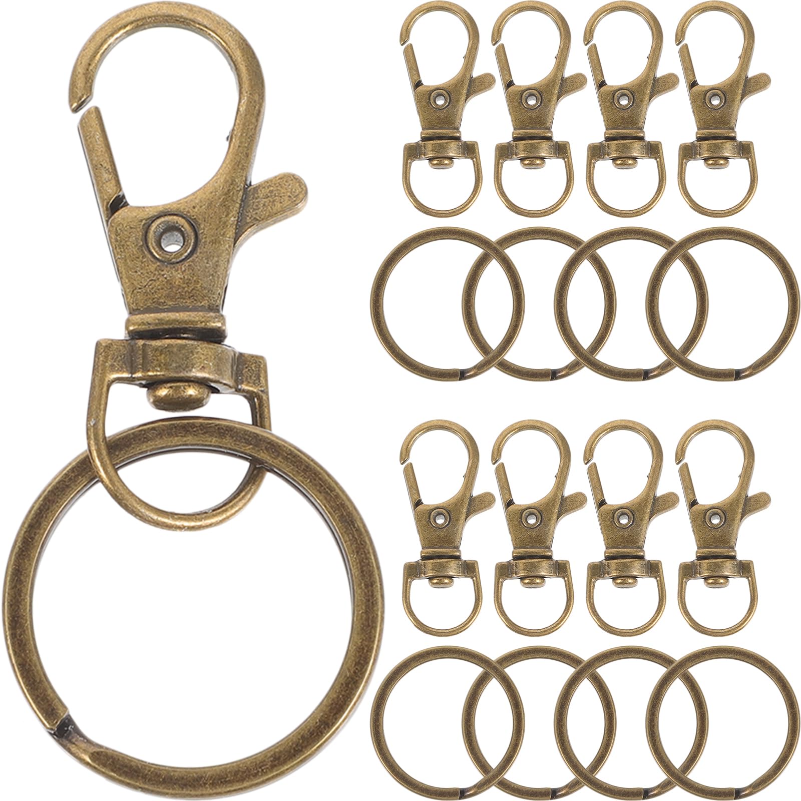 SUPVOX 60Pcs Swivel Lobster Clasps with Key Rings, 30PCS Clasps & 30PCS Keychain Hooks, Bronze Metal Findings for Jewelry Making, Lanyard, Keychain & Craft