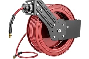Y-ASQA Air Hose Reel Retractable Industrial 3/8" x 50' PVC Air Hose, Auto Rewind Air Tool Hose Reel, 300PSI Heavy Duty Steel 