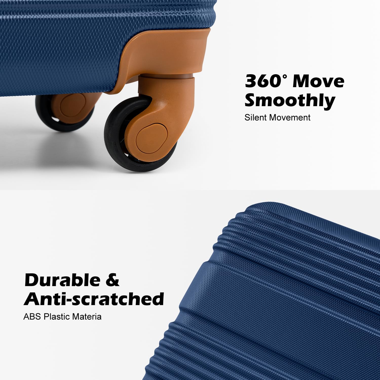 LONG VACATION Luggage Set Lightweight Carry on Suitcase ABS Hardshell Luggage TSA Lock Spinner Wheels(6 piece set, NAVY)