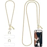 Derraffina Metal Phone Chain, Crossbody Detachable Phone Lanyard with 1*Wrist Strap & 2* Tether Tabs for iPhone and Smartphones (Gold,Extend)