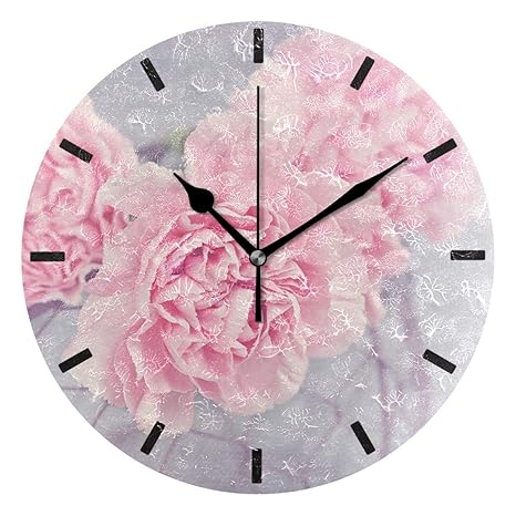 Amazon 円形時計 カーネーション ピンク 掛け時計 置き時計 連続秒針