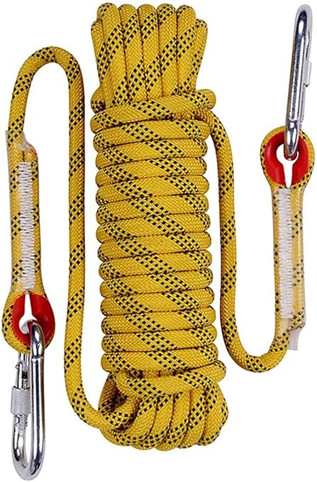 Corde D'escalade Statique 10 Mm X 50 M - Polyester, Charge 1500 Kg, Avec 2 Mousquetons - Pour Sauvetage, Travail, Bateau