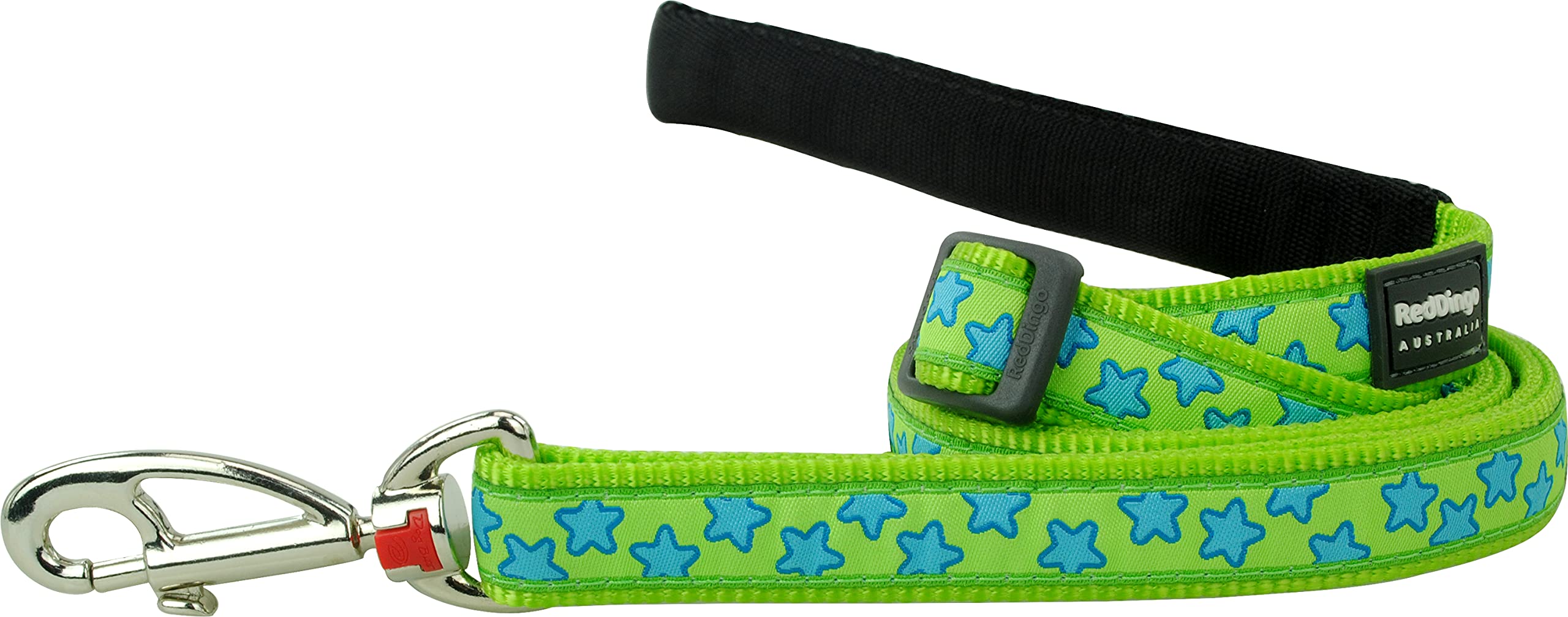 Red Dingo Lime Green with Blue Stars Dog Lead, Large