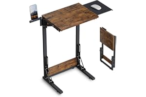 Evermagin 11.81" D x 15.75" W TV Tray Table, Foldable Laptop Table with Mouse Tray for Couch, Portable Laptop Desk, Sofa Side Desk for Living Room, Bedroom, Rustic Brown