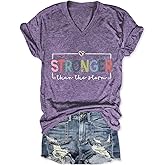 CIFEUEO Women Stronger Than The Storm Shirt Inspirational Motivational Shirt Easter Religion V Neck Trendy Faith Tee Top