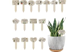 PEUTIER 15pcs Garden Plant Markers, Wooden Plant Labels Tab Funny Plant Signs with Stake, Interesting Words & Cute Patterns Garden Tags Labels for Outdoor Indoor Patio Supplies Novelty Gifts