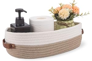 Cotton Rope Small Woven Toilet Paper Room Storage Basket with Handles for Bathroom, 13"x5.9"x4"