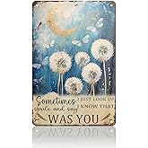 PEACHGARDEN Dragonfly Dandelion Vintage Tin Sign Just Look Up Smile Say I Know That Was You Wall Art Decor for Home Living Room Bedroom Office Cafe And Pub Decoration 8x12inch